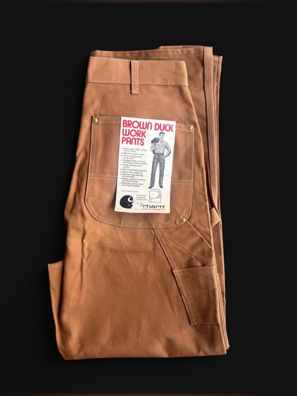 NWT Vintage 70’s/80’s Carhartt 62W Firm Duck Double Knee Carpenter Pants 36x32 - Picture 2 of 8